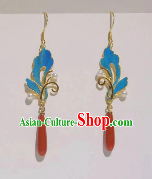 Chinese Traditional Culture Jewelry Butterfly Earrings Ancient Qing Dynasty Agate Ear Accessories