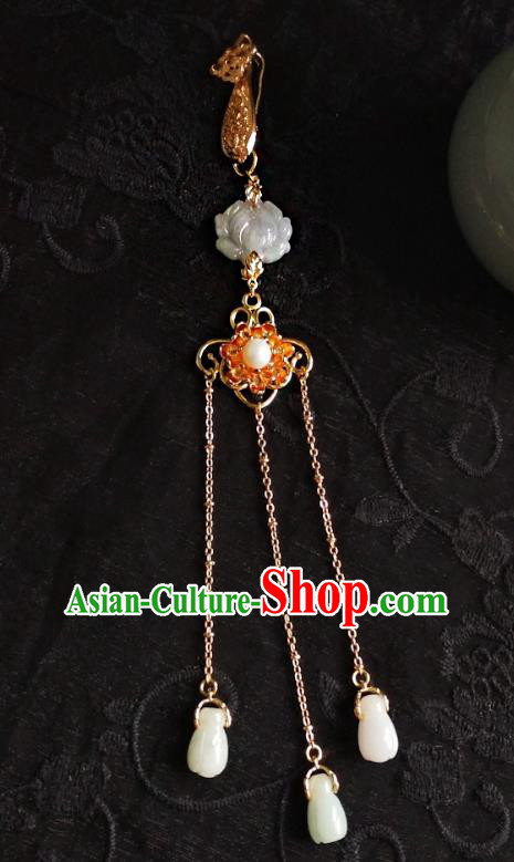 Chinese Traditional Hanfu Jade Tassel Accessories Classical Ming Dynasty Princess Brooch Pendant