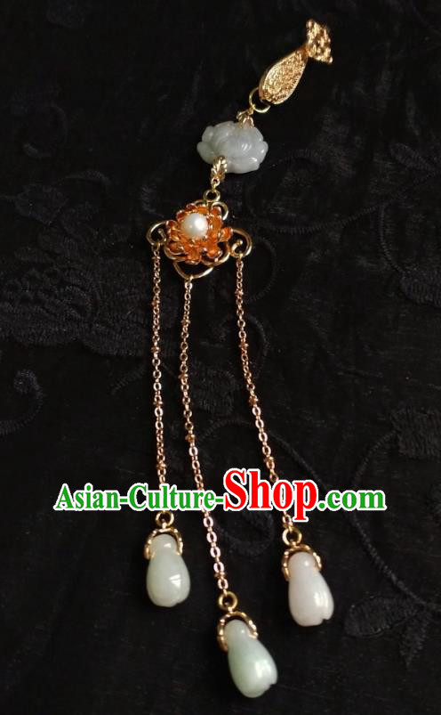 Chinese Traditional Hanfu Jade Tassel Accessories Classical Ming Dynasty Princess Brooch Pendant