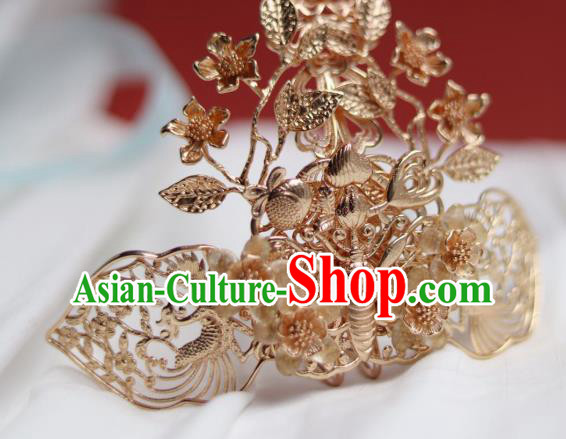 China Ancient Princess Ribbon Tassel Hairpin Traditional Jin Dynasty Golden Hair Crown