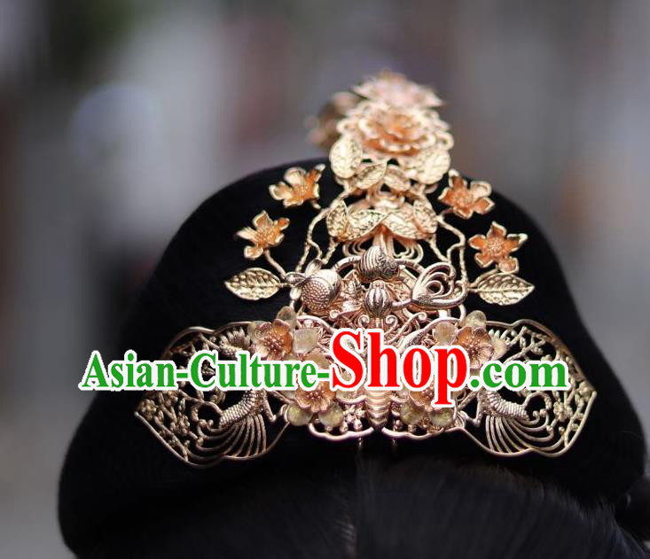China Ancient Princess Ribbon Tassel Hairpin Traditional Jin Dynasty Golden Hair Crown