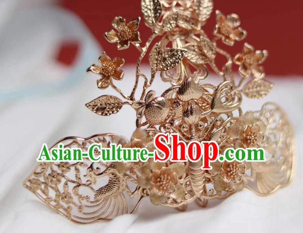 China Ancient Princess Ribbon Tassel Hairpin Traditional Jin Dynasty Golden Hair Crown