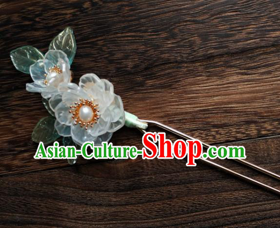China Ancient Princess Pearls Hairpin Traditional Ming Dynasty White Gardenia Hair Stick