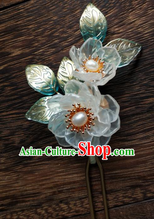 China Ancient Princess Pearls Hairpin Traditional Ming Dynasty White Gardenia Hair Stick
