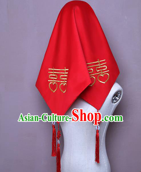 Chinese Traditional Wedding Headdress Classical Xiuhe Suit Accessories Red Satin Bridal Veil