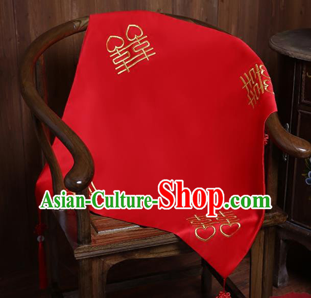 Chinese Traditional Wedding Headdress Classical Xiuhe Suit Accessories Red Satin Bridal Veil