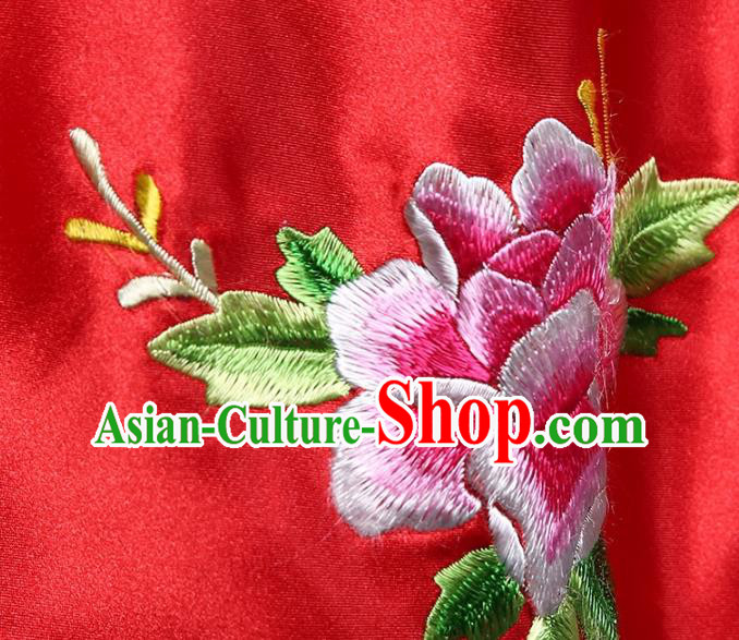 Chinese Traditional Embroidered Dragon Phoenix Red Satin Bridal Veil Classical Wedding Headdress
