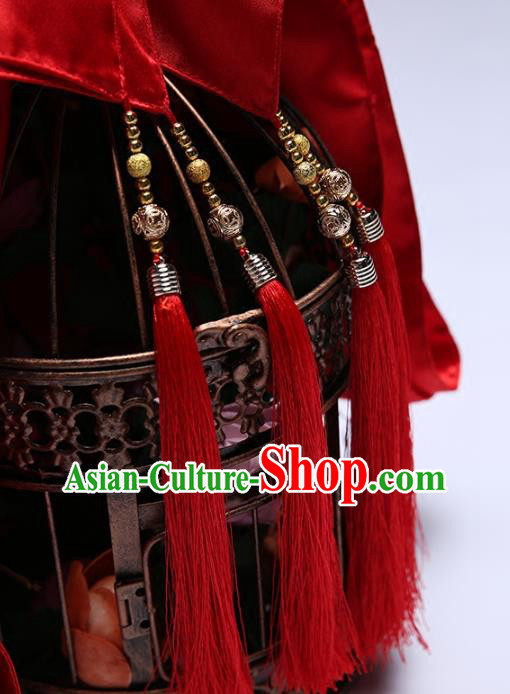 Chinese Traditional Embroidered Peony Bridal Veil Classical Wedding Headdress Red Satin Kerchief