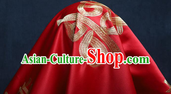 Chinese Classical Headdress Wedding Red Satin Kerchief Traditional Embroidered Bridal Veil