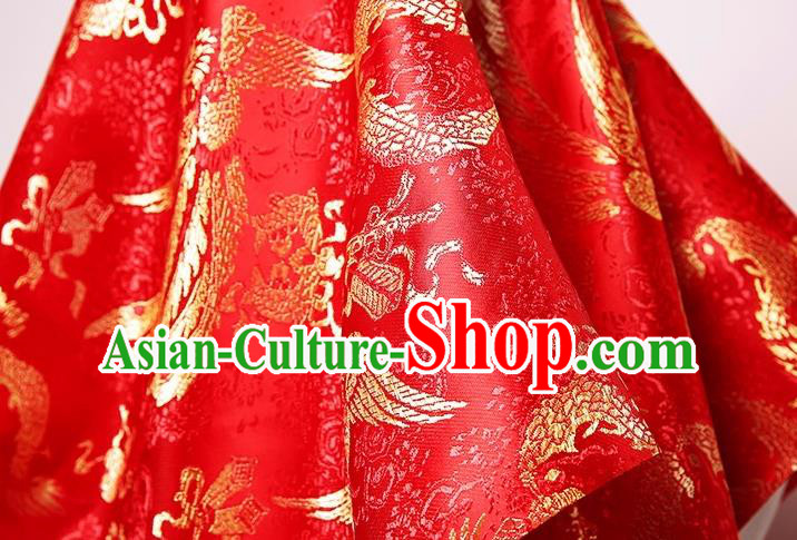 Chinese Classical Dragon Phoenix Pattern Headdress Traditional Bridal Veil Wedding Red Brocade Kerchief