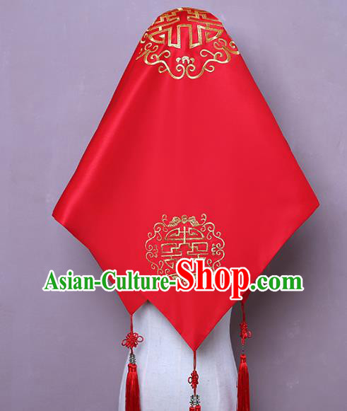 Chinese Embroidered Red Satin Bridal Veil Classical Xiuhe Suit Accessories Traditional Wedding Headpiece
