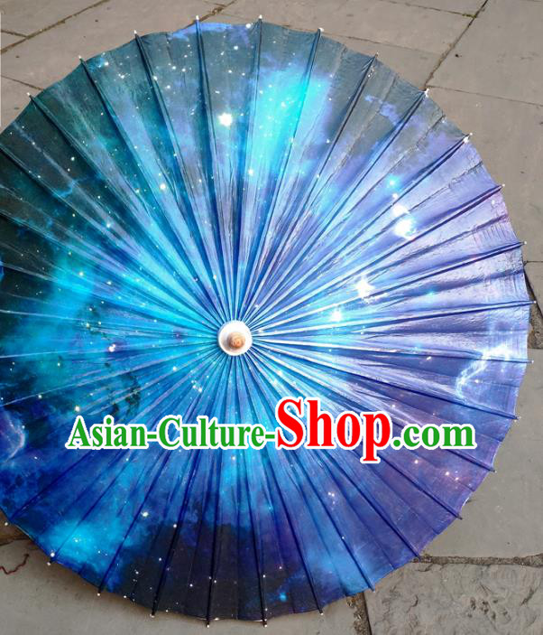 China Handmade Deep Blue Oil Paper Umbrella Classical Dance Umbrella Traditional Bumbershoot