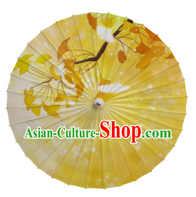 China Traditional Handmade Yellow Oil Paper Umbrella Classical Dance Painting Ginkgo Leaf Umbrella