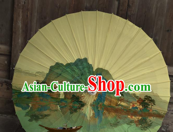 China Classical Dance Landscape Painting Umbrella Traditional Handmade Yellow Oil Paper Umbrella
