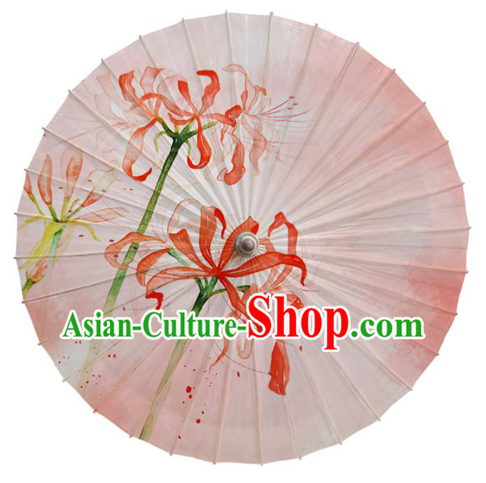 China Painting Manjusaka Umbrella Traditional Pink Oil Paper Umbrella Craft Classical Dance Umbrellas
