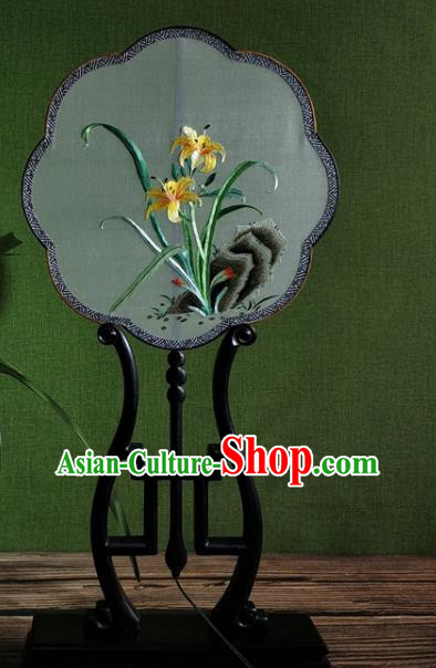 Chinese Ancient Song Dynasty Silk Fan Traditional Hanfu Dance Fan Embroidered Orchids Palace Fan