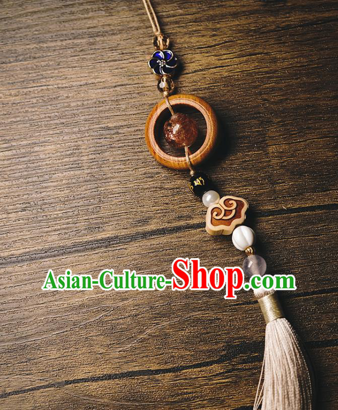 Chinese Traditional Rosewood Waist Accessories Classical Cheongsam Brooch Grey Tassel Pendant