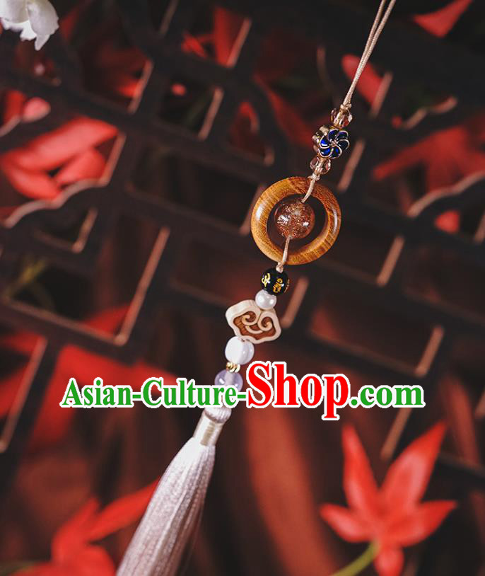 Chinese Traditional Rosewood Waist Accessories Classical Cheongsam Brooch Grey Tassel Pendant