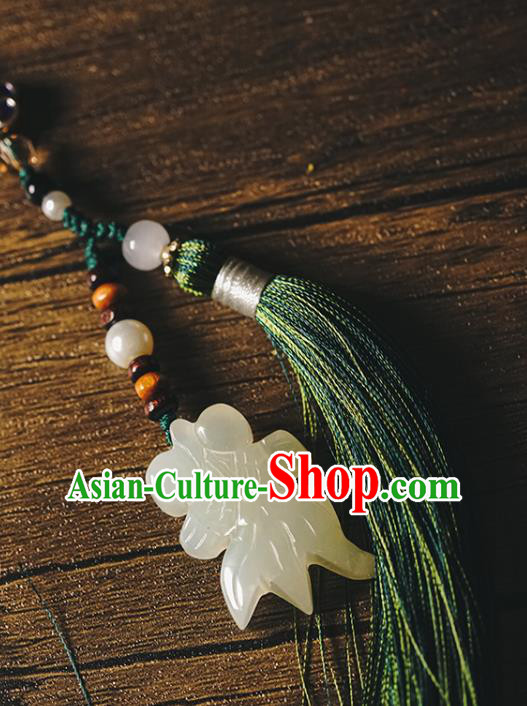 Chinese Classical Cheongsam Brooch Green Tassel Pendant Traditional Jade Goldfish Waist Accessories