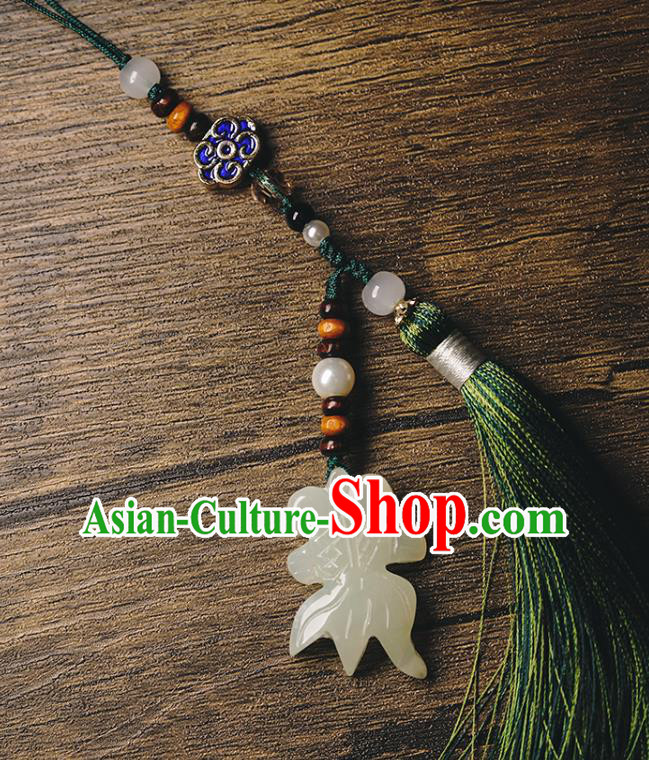 Chinese Classical Cheongsam Brooch Green Tassel Pendant Traditional Jade Goldfish Waist Accessories