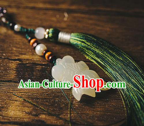 Chinese Classical Cheongsam Brooch Green Tassel Pendant Traditional Jade Goldfish Waist Accessories