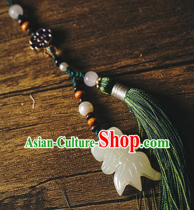 Chinese Classical Cheongsam Brooch Green Tassel Pendant Traditional Jade Goldfish Waist Accessories