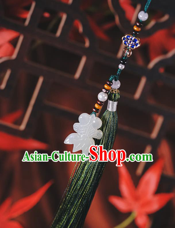Chinese Classical Cheongsam Brooch Green Tassel Pendant Traditional Jade Goldfish Waist Accessories