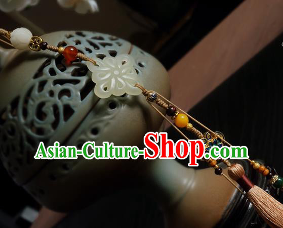 Chinese Classical Brown Tassel Jade Pendant Traditional Hanfu Waist Accessories