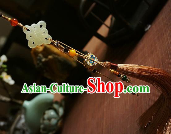 Chinese Classical Brown Tassel Jade Pendant Traditional Hanfu Waist Accessories