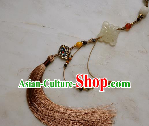 Chinese Classical Brown Tassel Jade Pendant Traditional Hanfu Waist Accessories