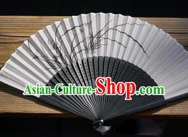 Chinese Bamboo Accordion Ink Painting Orchids Folding Fan Traditional Silk Fan