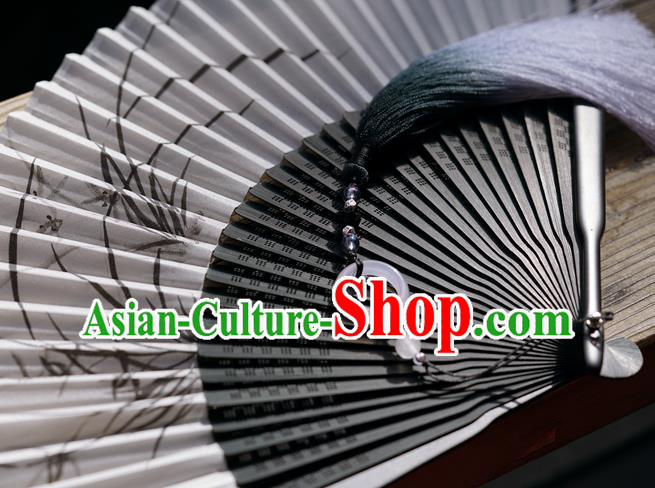 Chinese Bamboo Accordion Ink Painting Orchids Folding Fan Traditional Silk Fan