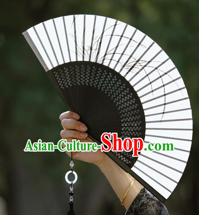 Chinese Bamboo Accordion Ink Painting Orchids Folding Fan Traditional Silk Fan