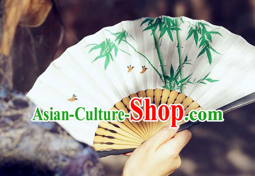 Chinese Traditional White Cloth Accordion Fan Handmade Painting Bamboo Folding Fan
