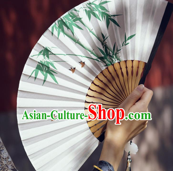 Chinese Traditional White Cloth Accordion Fan Handmade Painting Bamboo Folding Fan
