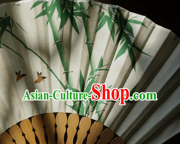 Chinese Traditional White Cloth Accordion Fan Handmade Painting Bamboo Folding Fan