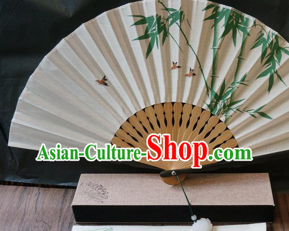 Chinese Traditional White Cloth Accordion Fan Handmade Painting Bamboo Folding Fan