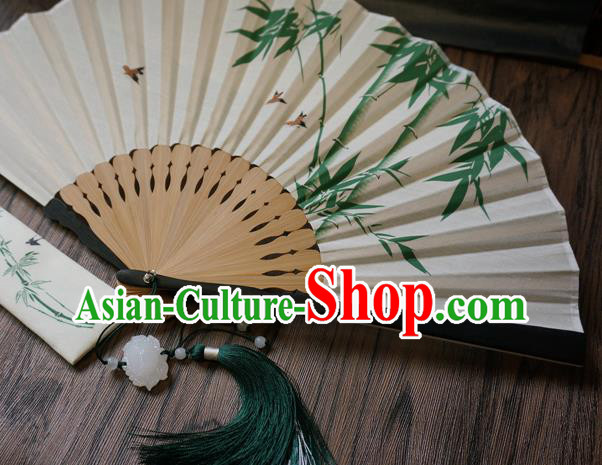 Chinese Traditional White Cloth Accordion Fan Handmade Painting Bamboo Folding Fan
