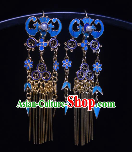 Chinese Cloisonne Bat Earrings Ancient Qing Dynasty Court Ear Accessories Traditional Culture Jewelry