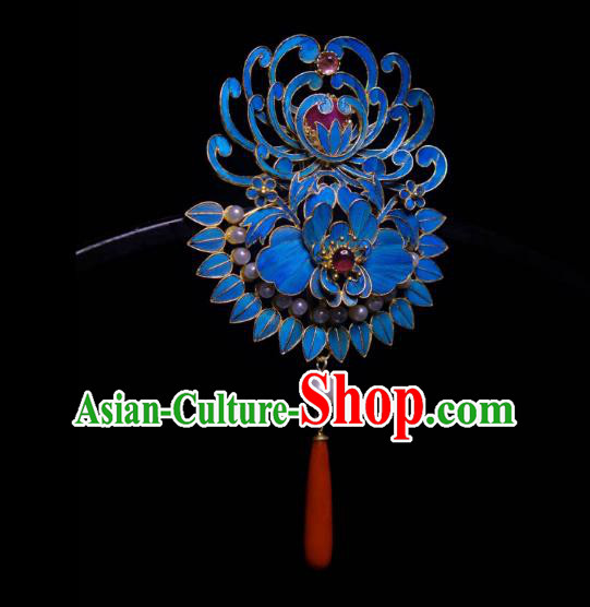 China Traditional Pearls Jewelry Tourmaline Necklace Accessories Qing Dynasty Cloisonne Chrysanthemum Necklet Pendant