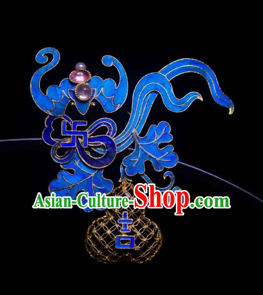 China Handmade Filigree Gourd Brooch Accessories Traditional Qing Dynasty Cloisonne Breastpin Tourmaline Jewelry