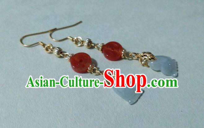 Chinese Traditional Jade Ear Accessories Handmade Classical Cheongsam Agate Peace Buckle Earrings