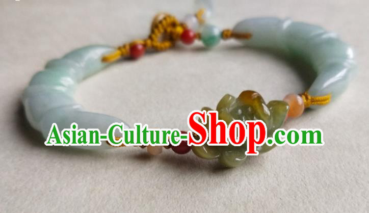 Chinese Traditional Hanfu Carving Lotus Wristlet Accessories Classical Jade Bracelet Jewelry