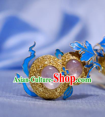 Chinese Traditional Hair Jewelry Ming Dynasty Filigree Hairpin Ancient Empress Tourmaline Gourd Hair Stick