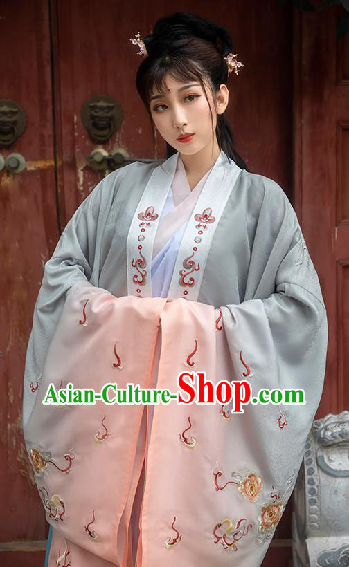 China Traditional Jin Dynasty Noble Lady Embroidered Historical Costume Ancient Female Swordsman Hanfu Clothing