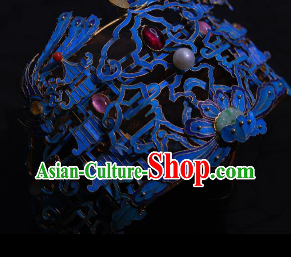 Chinese Qing Dynasty Palace Woman Blueing Hair Crown Traditional Hair Jewelry Ancient Empress Gems Phoenix Coronet