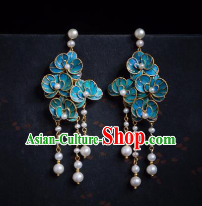 Chinese Ancient Ming Dynasty Princess Ear Accessories Blueing Earrings Traditional Culture Jewelry