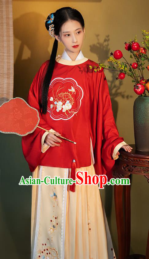 China Ancient Young Lady Hanfu Costumes Traditional Ming Dynasty Historical Clothing