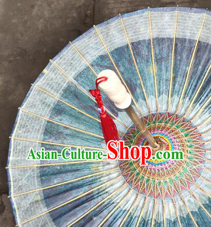 China Classical Printing Deer Umbrella Handmade Dance Umbrellas Craft Traditional Blue Oil Paper Umbrella
