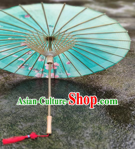 China Traditional Green Oil Paper Umbrella Handmade Classical Painting Peach Blossom Umbrellas